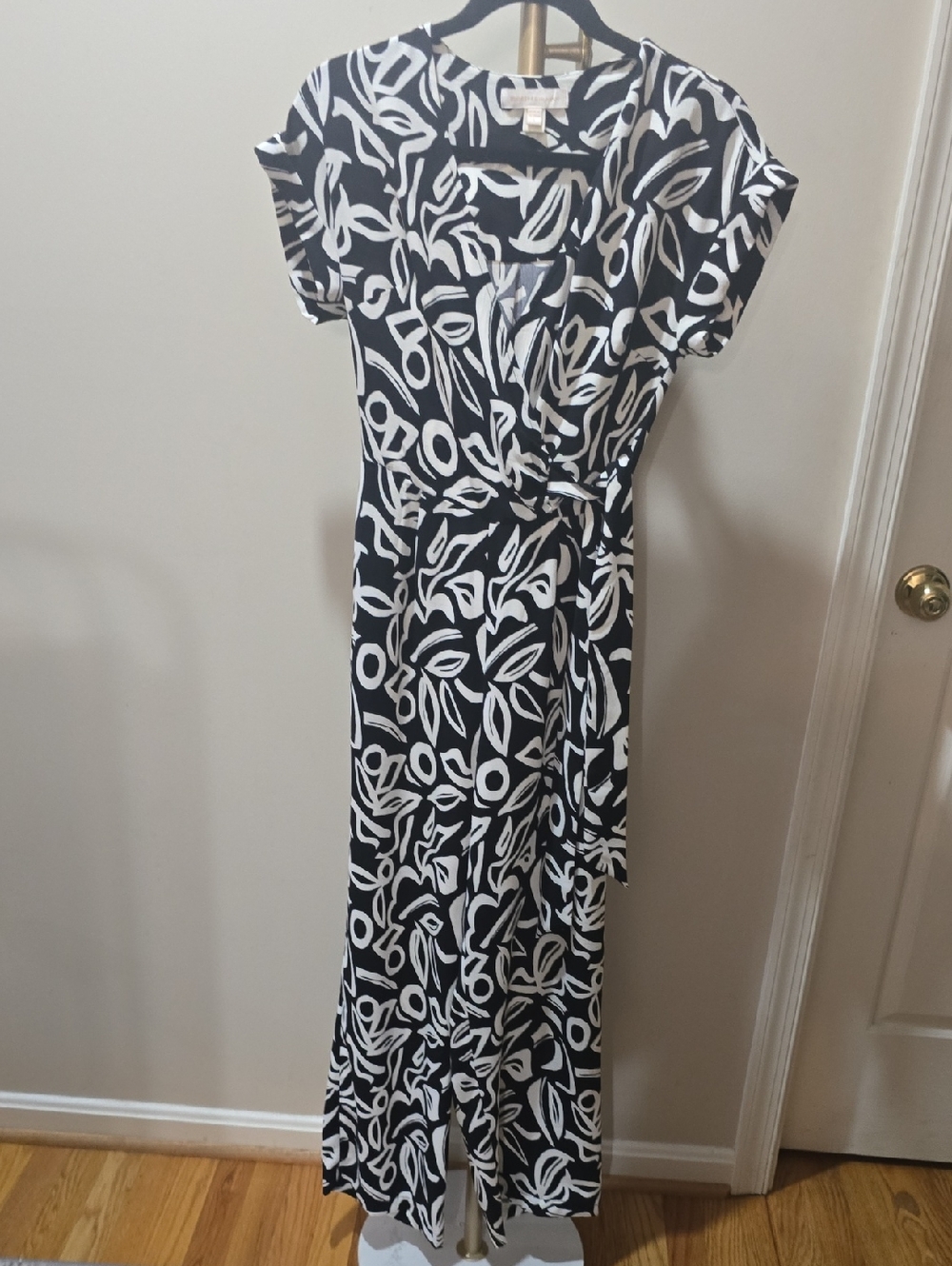 Black & White Printed Wrap Jumpsuit, Polyester, Small (Monteau Los Angeles)